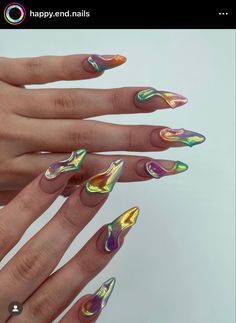 Gradient Chrome Nails, Nail Art Printer, Nail Design Glitter, 3d Nail Art Designs, Unicorn Nails, Retro Nails, Grunge Nails, Classy Acrylic Nails, Glam Nails