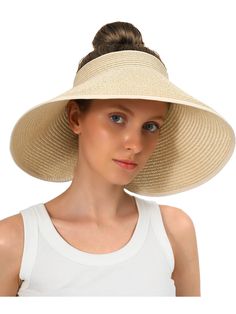 PRICES MAY VARY. PREMIUM MATERIAL STRAW SUN HAT:This Straw Sun Hat is Made of high quality paper straw,It can be roll up,packable ,foldable,At the same time, The material has a certain hardness, So that the brim will not fall WIDE BRIM SUN HAT FOR WOMEN:This sun visor beach hat has a wide brim about 5.12 inches, that can be blocking out the sunlight, gives you great sun protection all over the face and neck ADJUSTABLE SUMMER SUN HAT WITH PONYTAIL HOLE:Bow magic sticker can be adjusted to the siz Hat With Ponytail, Summer Visor, Straw Sun Hat, Wide Brim Sun Hat, Summer Sun Hat, Sun Protection Hat, Sun Hats For Women, Beach Hat, American Classic