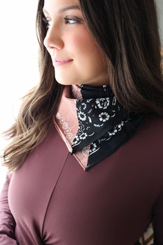 Two Tone Western Floral Bandana Dimensions 22.5" x 22" Black One Size Bandana Scarf, One Size Black Bandana Scarf, Black One-size Bandana, Trendy Black One Size Bandana, Adjustable Black Bandana, Floral Bandana, Graphic Print Top, Trendy Fashion Outfits, Loungewear Sets