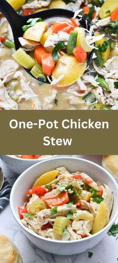 one pot chicken stew with potatoes, carrots and celery