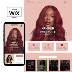 the website is displayed with an image of a woman's hair and makeup products