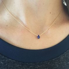 Sapphire Necklace Gold, September Birthstone Necklace, Blue Sapphire Jewelry, Sideways Initial Necklace, Blue Sapphire Necklace, Necklace Minimalist, Teardrop Necklace, September Birthstone, Sapphire Necklace