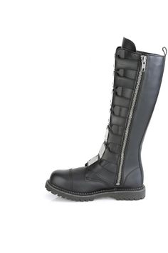 Unisex Steel Toe Knee Boot, Rubber Sole - Fit Guide: True to Size - Heel Height: 1 1/4" Heel - Brand: Demonia - Unisex (Sizes are shown in Men's), Women order up 2 Sizes - Country of Origin: Imported Leather Knee Boots, Japan Woman, Knee Boot, Black Vegan, Order Up, Knee Boots, Black Boots, Rubber Sole, Vegan Leather