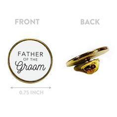 Individually sold, this 0.75" diameter size metal lapel pin adds style to any outfit. Choose from over 20 titled party pins that fit each person's role in your wedding. Give to your bridesmaids as a gift for them to rock at the bachelorette party and the bridal shower. Not to be outshined, the groom and his groomsmen will match by wearing a wedding lapel pin. The gold edges around this lapel pin make it perfect to accent your casual or formal attire. Koyal Wholesale | Koyal Wholesale Father Of T Wedding Lapel, Lapel Pins Wedding, Father Of The Groom, Wedding Ceremony Signs, Chair Covers Wedding, Ceremony Signs, The Bachelorette, Enamel Lapel Pin, Wedding Chairs