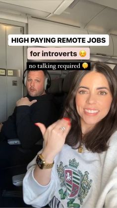 two people sitting in an airplane with the caption high paying remote jobs for innovets no talking required