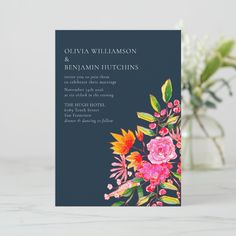 a card with an image of flowers on it