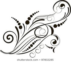 an artistic black and white design with swirls, dots and circles on a white background