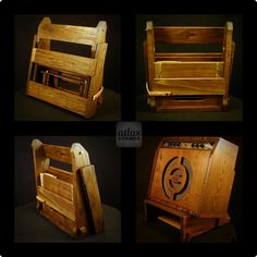 four different views of an old fashioned wooden chair