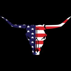 the american flag and longhorn skull on a black background