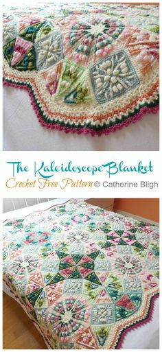 the crocheted bedspread has been made with different colors and patterns on it