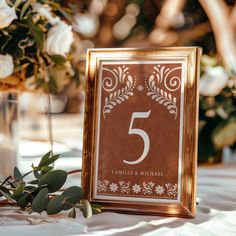 the table numbers are displayed in gold frames