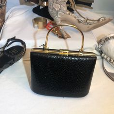 Small Handbag With Handle Black And Gold New With Tags Inside Open Up The Inside Has No Compartment The Color Of The Bag Is Black And Gold Navy Blue Clutch, Louis Vuitton Clutch Bag, Tory Burch Clutch, Louis Vuitton Clutch, Blue Clutch, Leather Clutch Purse, Suede Clutch, Evening Purse, Lv Handbags