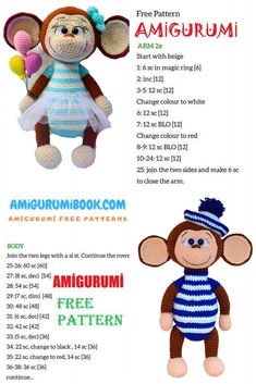 the instructions for crocheted stuffed animals are shown