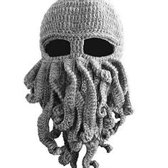 a knitted octopus mask with black eyes