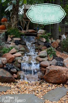 there is a small waterfall in the garden