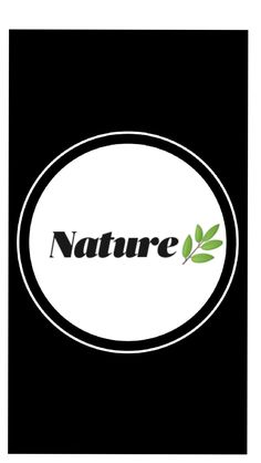 the logo for nature is shown on a black and white oval with an olive branch