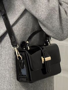 Black Box Bag With Hasp Closure For Daily Use, Black Satchel With Hasp Closure For Shopping, Black Box Bag With Hasp Closure, Black Box Bag With Hasp Closure For Shopping, Black Box Shoulder Bag With Hasp Closure, Trendy Black Flap Bag With Hasp Closure, Black Satchel Box Bag With Hasp Closure, Black Rectangular Bag With Hasp Closure, Black Flap Bag With Hasp Closure