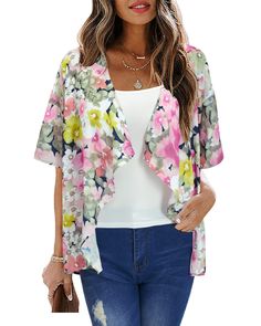 PRICES MAY VARY. Material: polyester, chiffon, 100% brand new skin-friendly material, super soft and lightweight kimono cardigan Feature: split sleeve bolero shrug, open front short sleeve cardigan, sheer cardigan, chiffon beach cover up, lightweight summer cardigan, floral kimono, hawaiian shirt luau outfit Occasion: You can wear the womens kimonos for summer to casual party, hawaiian beach, office, school, shopping mall, travel, club, daily wear or any places Match: Easy to wear, you can pair Summer V-neck Beach Cover-up Outerwear, Lightweight Casual Summer Outerwear, Casual Lightweight Summer Outerwear, Spring V-neck Beach Cover-up Outerwear, Lightweight Open Front Cardigan For Summer, Lightweight Casual Cardigan For Spring, Versatile V-neck Summer Outerwear, Short Sleeve Summer Outerwear For Beach, Trendy Summer Floral Print Outerwear