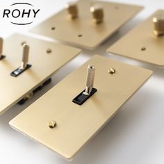 four different types of metal switches on white background with the words rohy above them