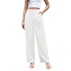 Uvplove women's work business pants are a stylish and comfortable pair of loose wide leg business pants as well as a stylish and practical pair of wide leg business pants. The women's loose wide leg business pants have a loose leg which can effectively trim the leg shape, the pants are designed with a stretch elastic back waist, and the front of the pants are designed with pleats plus buttons, wearing women's work pants visually the leg shape is more smooth. These women's suit pants can be paired with a shirt for a business style or with a top for a casual style! We use lightweight and breathable fabric. Suitable for all kinds of weather wear, no matter warm spring, or hot summer in the air-conditioned room, or in the cool fall, will be your good choice! Size: XL.  Color: White.  Gender: f Work Pants Women, Plus Size Work, Business Pants, Business Style, Pantsuits For Women, Work Trousers, Weather Wear, Warm Spring, Plus Size Pants