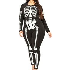 New With Tags Sold Out At Torrid Torrid Glow In The Dark Skeleton Bodysuit - Halloween Costume - Plus Size - Full-Length, 27" Inseam - Opaque Cotton Knit Fabric. - 95% Cotton, 5% Spandex. - Scoop Neck. - Long Sleeves - Back Tie. - Skeleton Print. - Machine Wash Cold. Line Dry. New To Poshmark? ** Use Offer Code "Curvyfashion4u" For $10 Off Your First Purchase. (Details From Torrid) 40540315/Xo Halloween Costumes Plus Size, Skeleton Bodysuit, Halloween Costume Bodysuit, Glow In The Dark Skeleton, Jumpsuit Coverup, Dark Skeleton, Flower Jumpsuit, Tuxedo Jumpsuit, Off Shoulder Romper