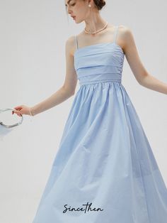 A long strap dress with bright, fresh colors. The upper body has a relatively tight design, and the skirt has a generous amount of fabric, giving it an elegant atmosphere. Try giving it a mature look. Choose your favorite color. 
 
 Color 
 
 Light blue 
 Pink 
 
 
 Size 
 
 S size 
 
 Length: 103cm (*excluding shoulder straps) 
 Shoulder strap: 33-39cm 
 Bust: 82cm 
 Waist: 66cm 
 
 M size 
 
 Length: 105cm (*Does not include shoulder straps) 
 
 Shoulder strap: 34-40cm 
 Bust: 87cm 
 Waist: 71 Blue Spaghetti Strap Dress With Adjustable Straps, Elegant Light Blue Sleeveless Dress For Summer, Elegant Light Blue Sleeveless Summer Dress, Light Blue Strap Dress For Spring, Light Blue Strapped Dress For Spring, Light Blue Spring Dress With Adjustable Straps, Light Blue Spring Dresses With Straps, Elegant Midi Sundress With Straps, Blue Sleeveless Suspender Dress With Adjustable Straps