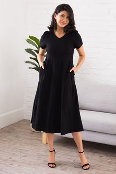 The Zoee Modest Tiered Dress - NeeSee's Dresses Neesees Dresses, Temple Dress, Feminine Beauty, Tier Skirt, Overall Dress, Tiered Dress, Modest Dresses, Pencil Skirt, Overalls