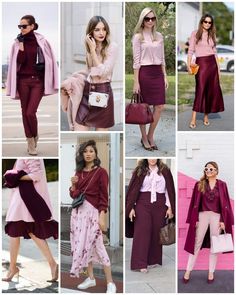 Winter Burgundy Outfits, Burgundy Pink Outfit, Pink Burgundy Outfit, Colourful Corporate Fashion, Burgundy Work Outfit, Navy And Burgundy Outfit, Burgundy Color Combinations Outfits, Outfits 2024 Winter, Red And Burgundy Outfit