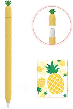 an image of a pineapple pen that is yellow and has the words apple pencil not included