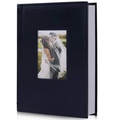 a wedding album with an image of a bride and groom on the front, in black