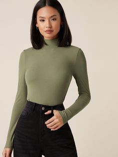 Army Green Casual  Long Sleeve Viscose Plain  Embellished Slight Stretch Spring/Fall Women Tops, Blouses & Tee Long Sleeve High Neck Shirts, Mock Neck T Shirt Women, Long Sleeve Turtle Neck Shirts, Affordable Green Tops For Fall, Long Sleeve Turtle Neck Tshirt, Luxury Long Sleeve Mock Neck Top For Fall, High Neck Line Shirt, Cheap Casual Turtleneck T-shirt, Cheap Green Fitted T-shirt