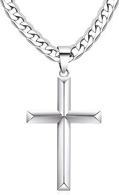 Trendy Fashion Cameido 925 Sterling Silver Cross Necklace for Men Women with Stainless Steel..., Jewelry & Watches Grey Cross Necklace, Cross Necklace For Men, Silver Cross Necklace, Sterling Silver Cross Necklace, When You Sleep, Necklace For Men, Sterling Silver Cross, Cuban Chain, Silver Cross