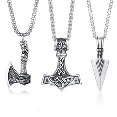 PRICES MAY VARY. * ECONOMICAL NECKLACES SET * One order arrives with 3 Pcs Necklace in different style: Including 1Pcs 1 Pcs Vikings hammer Necklace(1.5*2.0 Inches),1 Pcs Viking Warrior Spear Head Necklace(0.8*2.2 Inches );1 Pcs Norse Axe Necklace(1*2.0 Inches).;1 pcs 24 inches rolo chain and 1 pcs 24 inches curb chain,1 pcs 24 inches box chain,go well with other jewelry,Muti-style Give You Mutiply Wearing Chioce Everyday, Also economical choice for you. * VIKING NECKLACE * Thors Viking hammers Viking Necklace Men, Silver Necklace For Men, Hammer Necklace, Woodland Wonderland, Hammered Necklace, Dating Gifts, Talisman Jewelry, Ancient Vikings, Talisman Necklace