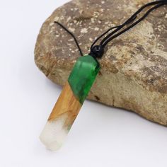 Men's Natural Resin and Wood Necklace - Wnkrs Green Resin Pendant Necklace, Geometric Accessories, Men Necklaces, Wood Resin Necklace, Resin Pendant Necklace, Necklace Resin, Wood And Resin, Triangle Pendant, Wood Necklace