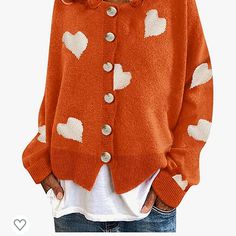 Soft & Cuddly Heart Sweater, Size Xxl But Would Fit M Or L. (Runs Small) New In Package. Heart Cardigan, Orange Cardigan, Sweater Trends, Womens Sweaters, Elegante Casual, Heart Sweater, Estilo Chic, Fuzzy Sweater, Knitting Women Sweater