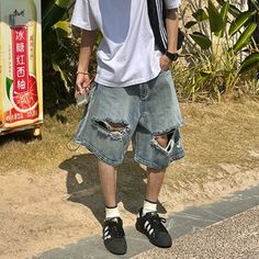 Advbridge Beach Style Jeans Men Summer Fashion Vintage Hole Design All-match Denim Clothing Gothic High Street Males Trousers Knee Length Y2k Streetwear, Coat Outfits, Mens Fashion Summer, Denim Outfit, Beach Style, Jeans Style, Mens Summer, Women's Fashion Dresses, Mens Jeans