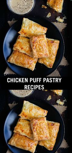 chicken puff pastry recipe on a black plate