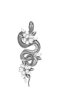 a drawing of a snake with flowers on it