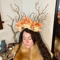 In celebration of Mabon, I have made this unique Autumn Equinox headpiece. Perfect for Ren Faire, Fairy/Cottage Core vibes, or if you are looking to just add a little something to your attire in preparation of Samhain. Handmade Fantasy Costume Headpieces, Handmade Fantasy Headpiece For Costume Party, Whimsical Adjustable Costume Headpiece, Whimsical Crown Costume Hats And Headpieces For Parties, Handmade Fantasy Headpieces, Handmade Tall Crown For Costume Party, Handmade Tall Crown Headpiece For Costume Party, Handmade Fantasy Headpiece With Tall Crown, Bohemian Crown Costume Hat For Costume Party