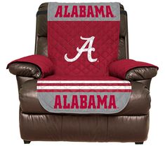 the university of alabama recliner chair is covered in red and gray fabric with an embroidered logo