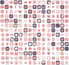 the pink and blue icons are arranged in rows