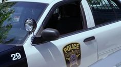 a police car parked in front of a tree