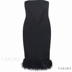 Lasaky - Classic Strapless Black Feather-Trimmed Sleeveless Mini Dress: Fashionably Elegant Little Black Dress for a Stylish Look Cocktail Strapless Sleeveless Dress With Feather Trim, Cocktail Strapless Dress With Feather Trim, Cocktail Strapless Feather Trim Dress, Sleeveless Evening Dresses For Winter, Elegant Sleeveless Winter Mini Dress, Winter Sleeveless Dresses For Night Out, Winter Sleeveless Dress For Night Out, Winter Night Out Sleeveless Dresses, Sleeveless Mini Dress With Feather Trim For Night Out