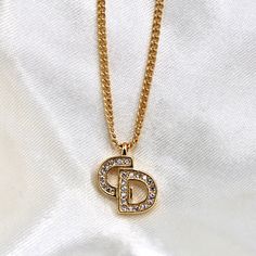 Dior Vintage Pendant Necklace Reluxe Vintage Gold Necklace With Gold-tone Logo Plaque As Gift, Vintage Christian Dior, Color Necklace, Crystal Pendant Necklace, Crystal Necklace Pendant, Necklace Length, Crystal Pendant, Lobster Clasp, Christian Dior