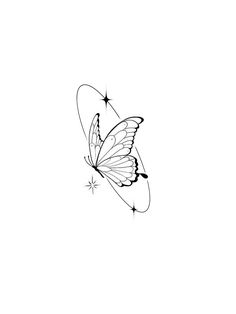 a black and white drawing of a butterfly with stars on it's back side