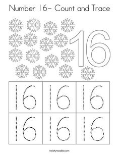 the number 16 counting and trace worksheet for numbers 1 - 6 with snowflakes