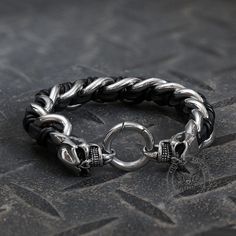 The whole bracelet can match your clothes well and the skull is beautifully carved, adding a punk style to this bracelet.💀Buy 2 Get 1 Free,Code:B2G1
#bracelet,#skullbracelet,#skullart,#mensfashion,#gift,#punkfashion,#art,#gthic,#tattoos,#alternative,#gothicfashion Black Metal Skull Ring For Streetwear, Silver Skull Punk Leather Bracelet, Punk Silver Leather Skull Bracelet, Silver Skull Leather Bracelet In Punk Style, Gothic Black Leather Skull Bracelet, Black Gothic Leather Skull Bracelet, Gothic Black Leather Bracelet With Skull, Black Gothic Leather Bracelet With Skull, Black Gothic Leather Bracelet With Skull Shape