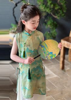 Indulge in the timeless elegance of the Retro Green Stand Collar Print Tie Waist Kids Maxi Dress, featuring exquisite details and a flattering short sleeve. A must-have addition to your child's wardrobe.Fabric: Cotton 45%. Linen 55%Size & Fit:Fit:... Kids Maxi Dress, Kids Maxi Dresses, Maxi Dress Short, Fur Sliders, Linen Crops