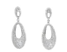 18kt White Gold Diamond Oval Drop Earrings (2.17 ctw) Oval Diamond Earrings With Pave Setting, Elegant Oval Earrings With Pave Setting, Oval Pave Set Fine Jewelry Earrings, Oval Pave Setting Earrings In Fine Jewelry, Oval Diamond Accented Bridal Earrings, Oval Diamond Bridal Earrings With Diamond Accents, Oval Diamond Bridal Earrings With Accents, Oval White Gold Earrings With Pavé Setting, Oval Wedding Earrings With Pave Setting