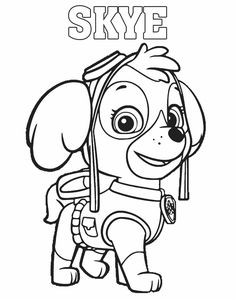 the paw patrol coloring page with skye in it's helmet and name on top